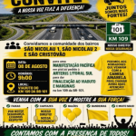 Manifestação vai cobrar finalização de viadutos e marginais da BR-101 em Penha